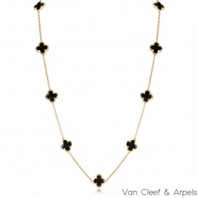Van Cleef & Arpels Yellow Gold Onyx Pure Alhambra Necklace